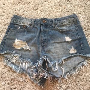 High-Waisted Ripped Jean Shorts